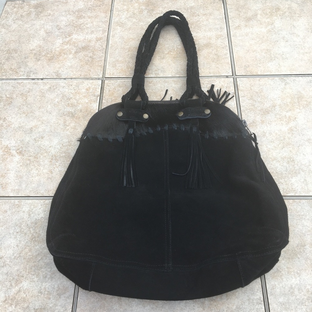 Motif 56 black suede calf hair tassel purse bag